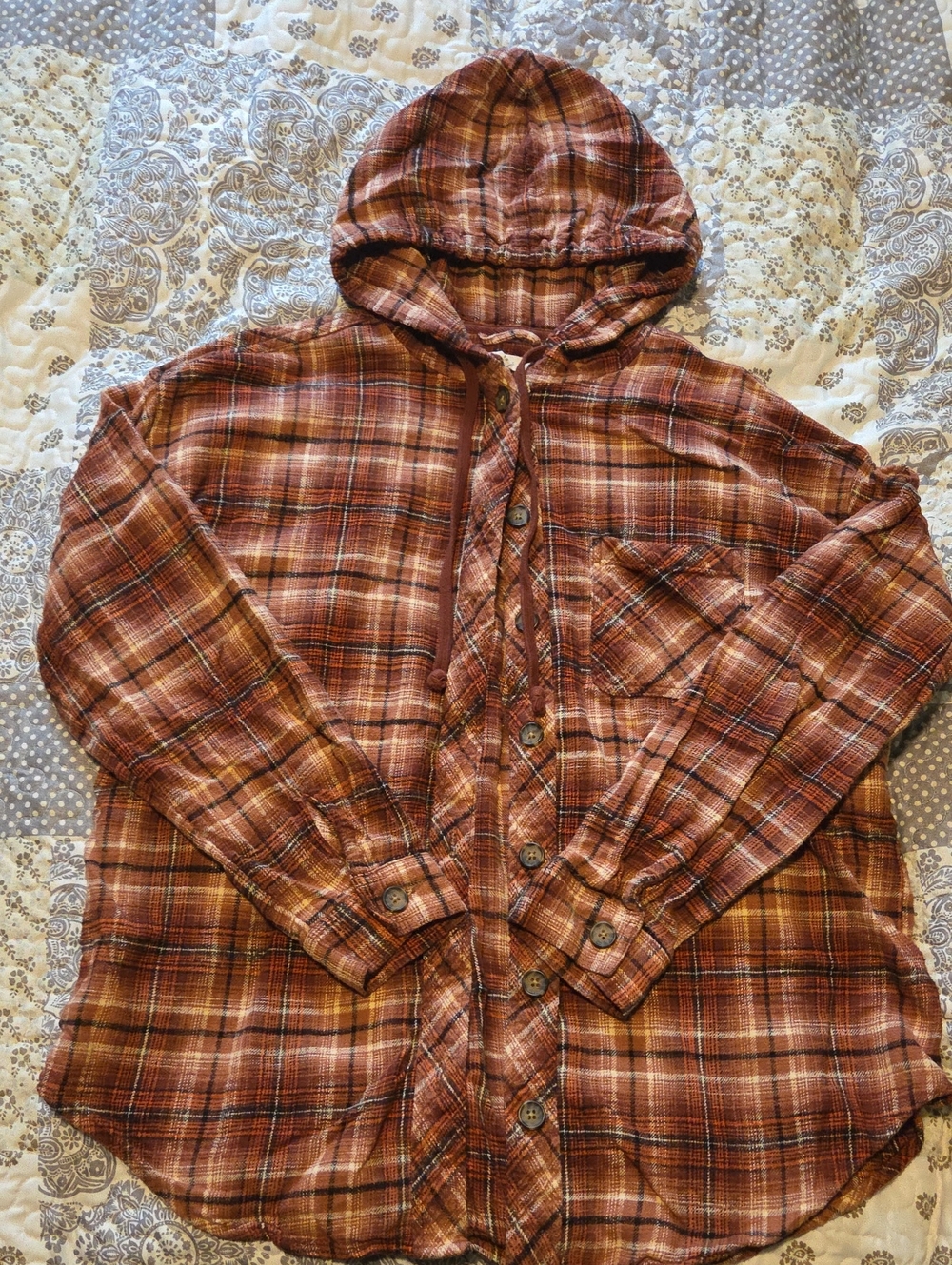 Maurices Rust Plaid Hooded Button-Down Shirt